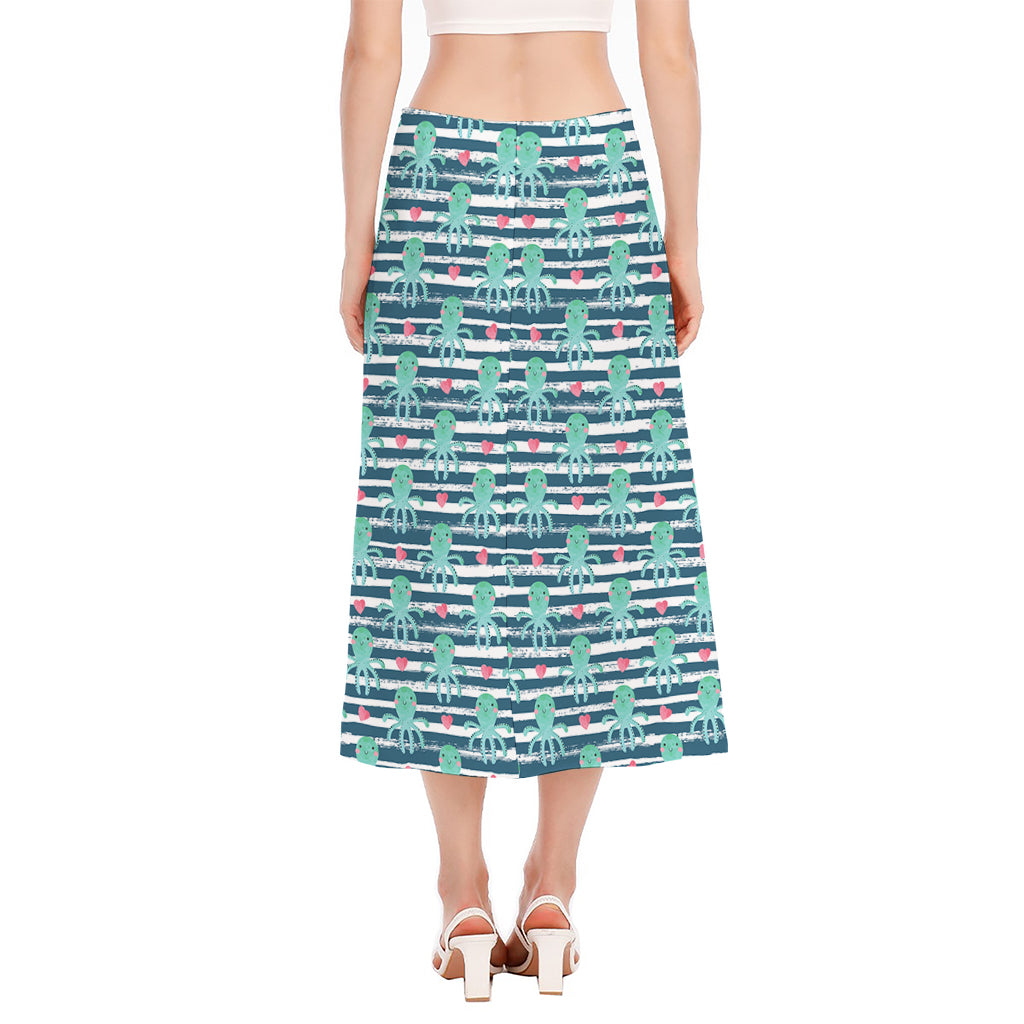 Cute Octopus Pattern Print Side Slit Midi Skirt
