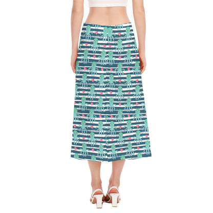 Cute Octopus Pattern Print Side Slit Midi Skirt