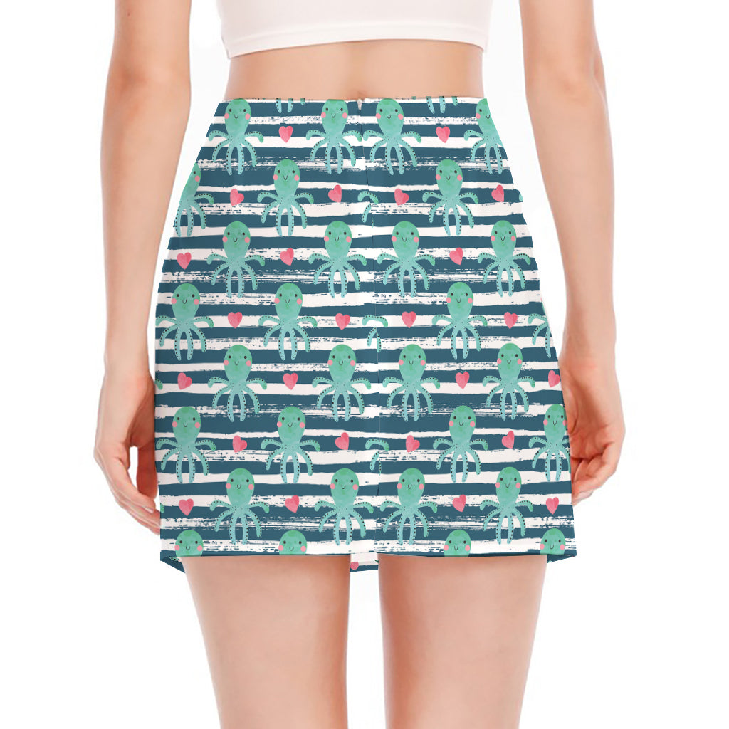 Cute Octopus Pattern Print Side Slit Mini Skirt