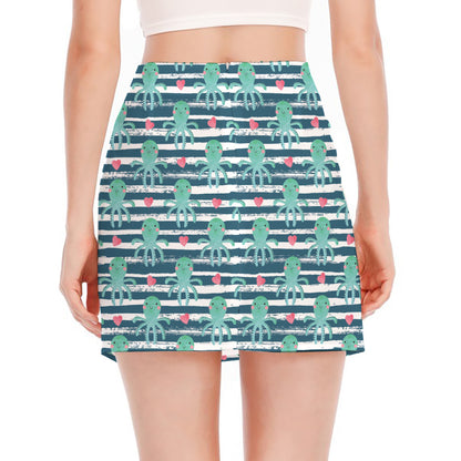 Cute Octopus Pattern Print Side Slit Mini Skirt