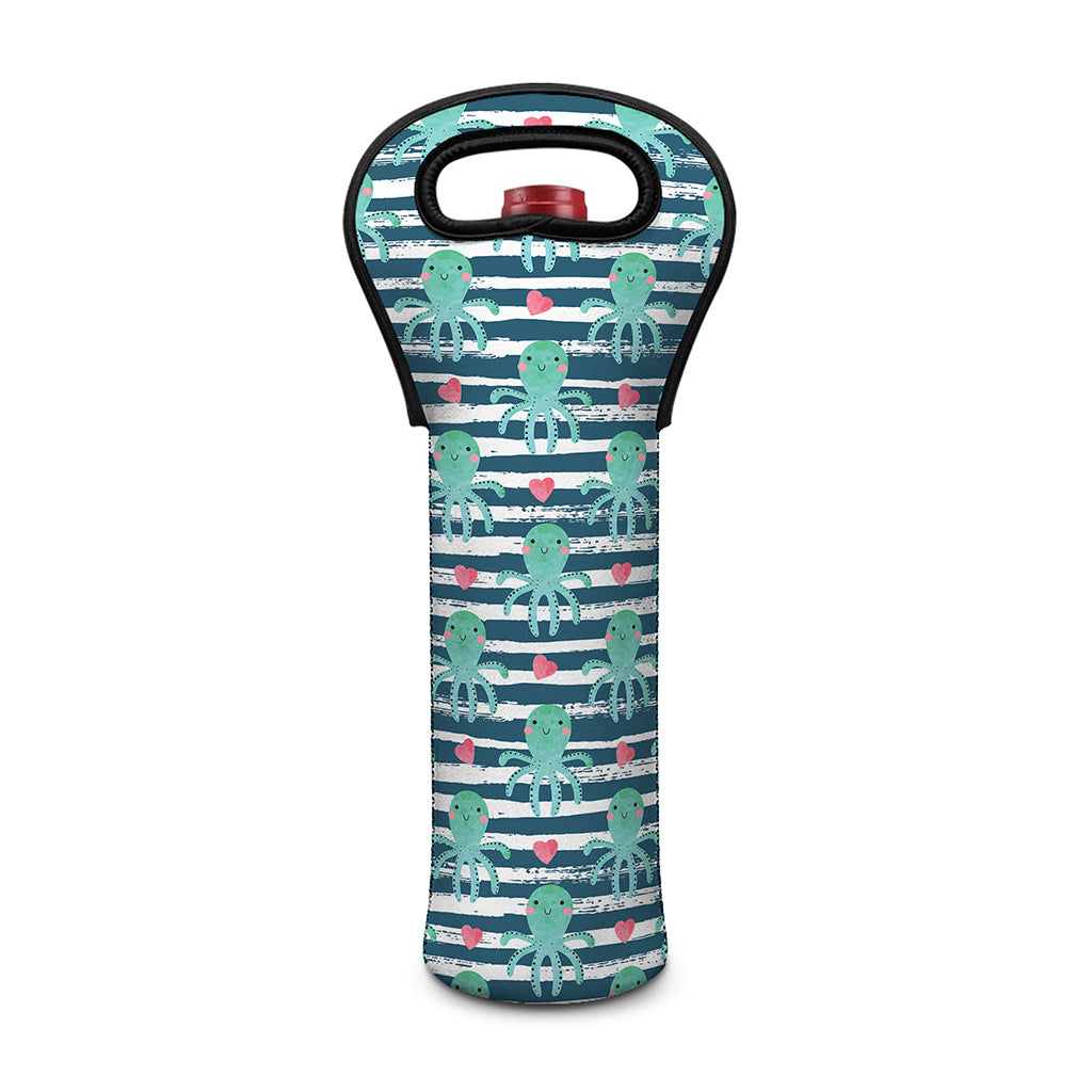 Cute Octopus Pattern Print Single Neoprene Wine Tote