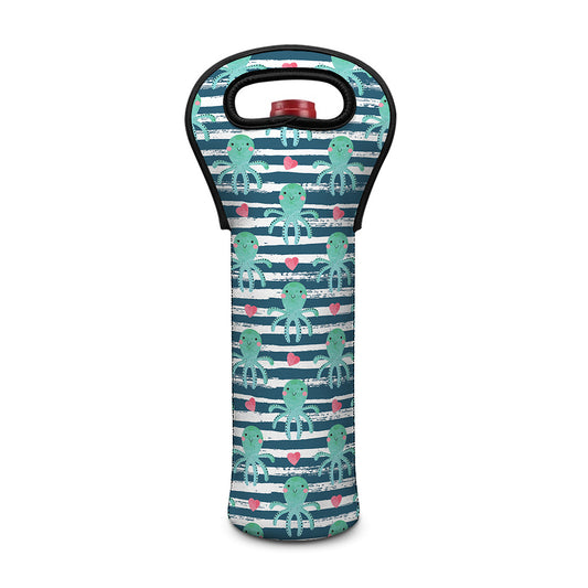 Cute Octopus Pattern Print Single Neoprene Wine Tote