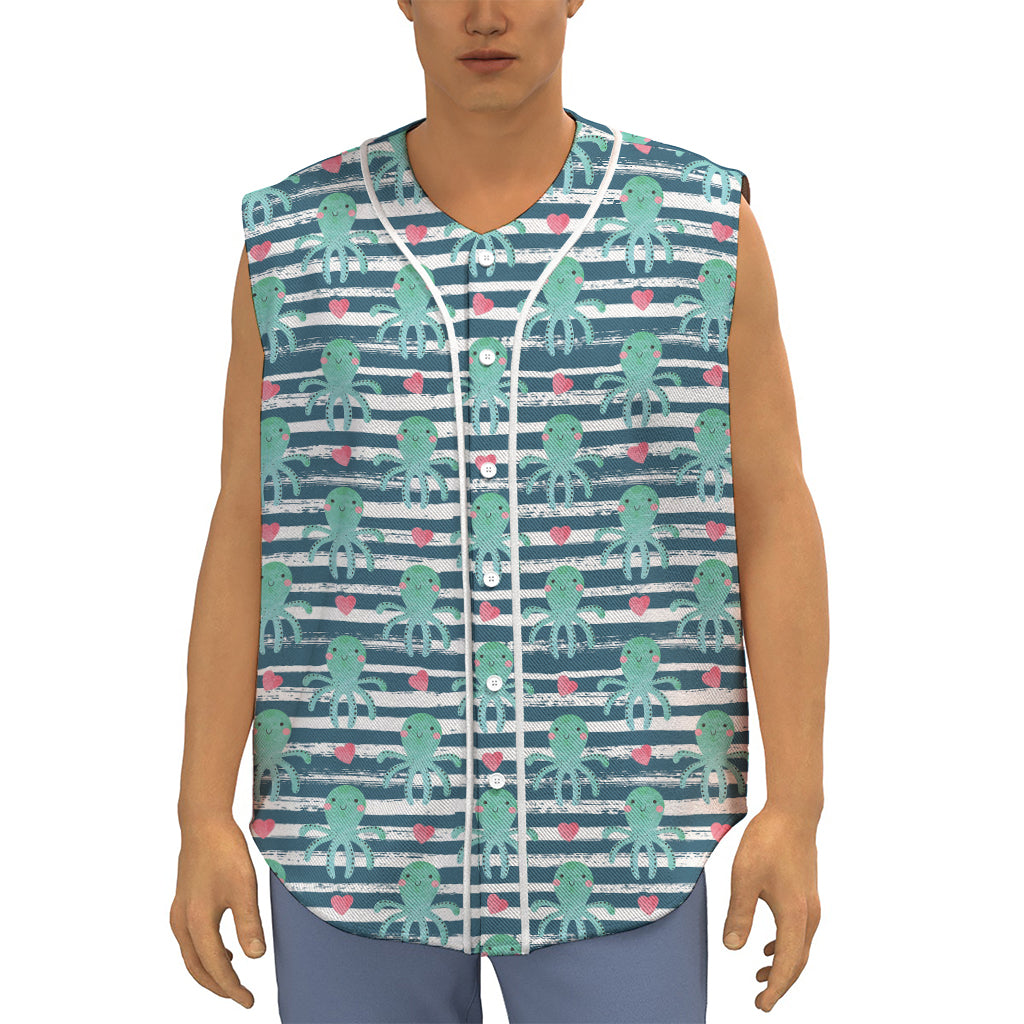 Cute Octopus Pattern Print Sleeveless Baseball Jersey