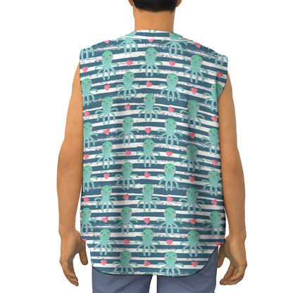 Cute Octopus Pattern Print Sleeveless Baseball Jersey