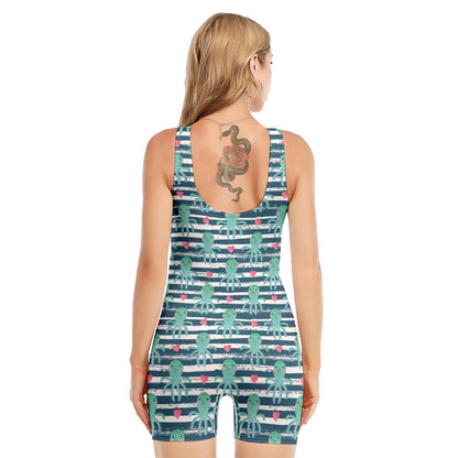 Cute Octopus Pattern Print Sleeveless One Piece Swimsuit