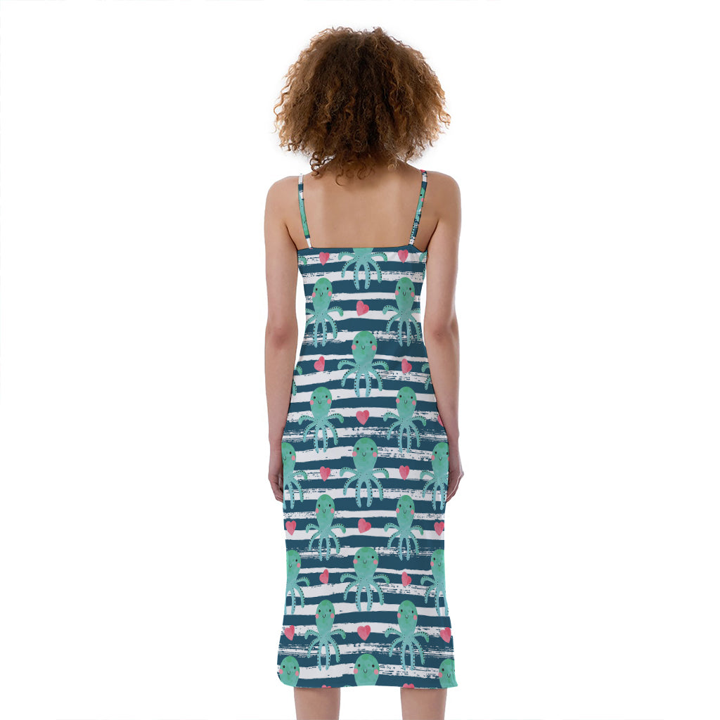 Cute Octopus Pattern Print Slim Fit Midi Cami Dress