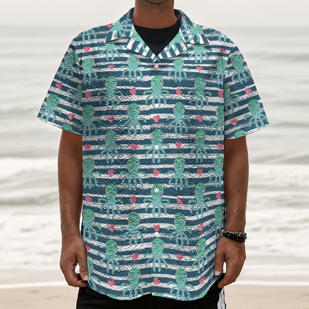 Cute Octopus Pattern Print Textured Short Sleeve Shirt