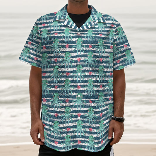 Cute Octopus Pattern Print Textured Short Sleeve Shirt