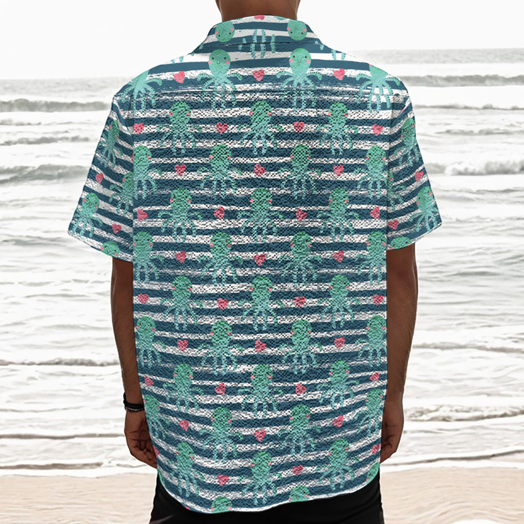 Cute Octopus Pattern Print Textured Short Sleeve Shirt
