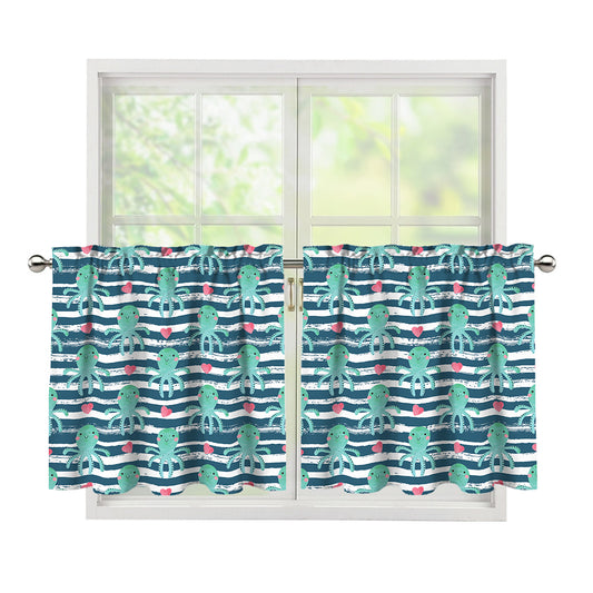 Cute Octopus Pattern Print Tier Curtains