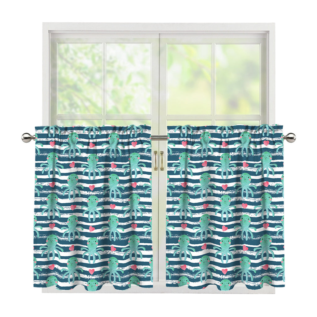 Cute Octopus Pattern Print Tier Curtains