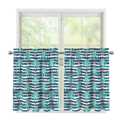 Cute Octopus Pattern Print Tier Curtains