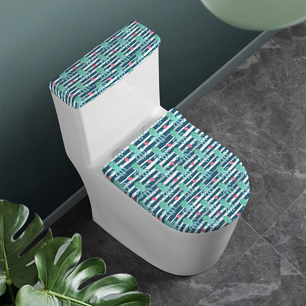 Cute Octopus Pattern Print Toilet Lid And Tank Cover Set