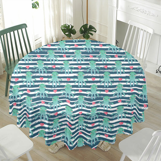 Cute Octopus Pattern Print Waterproof Round Tablecloth