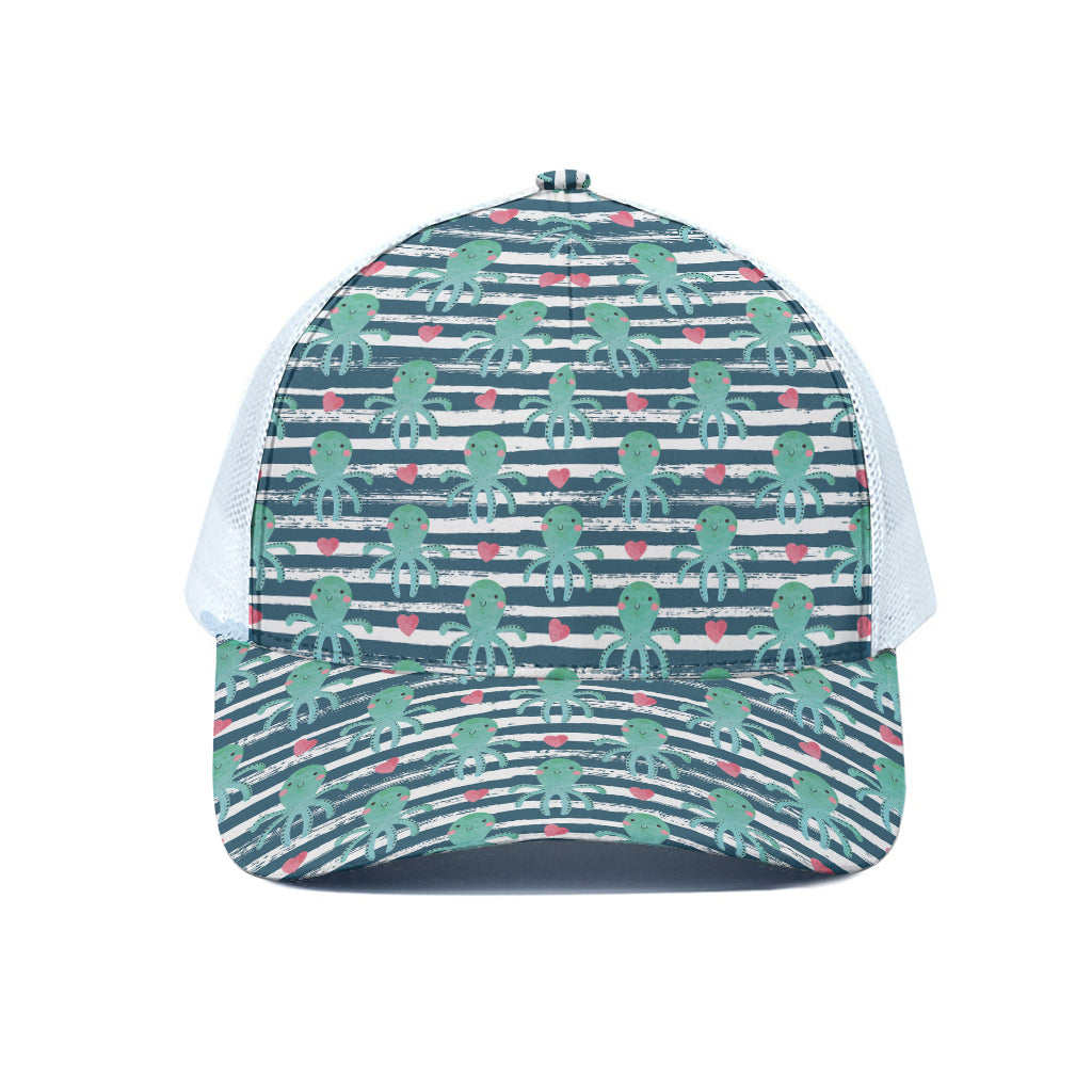 Cute Octopus Pattern Print White Mesh Trucker Cap