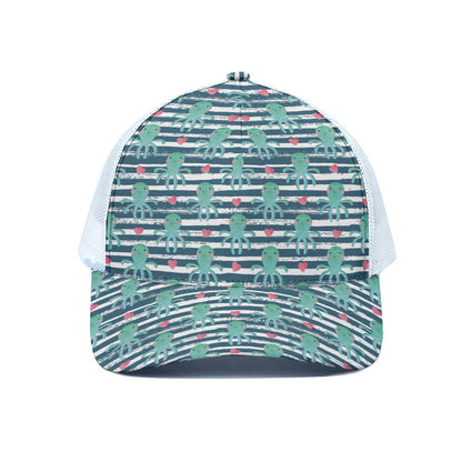 Cute Octopus Pattern Print White Mesh Trucker Cap