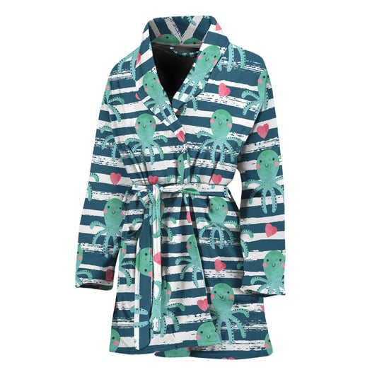 Cute Octopus Pattern Print Women's Bathrobe