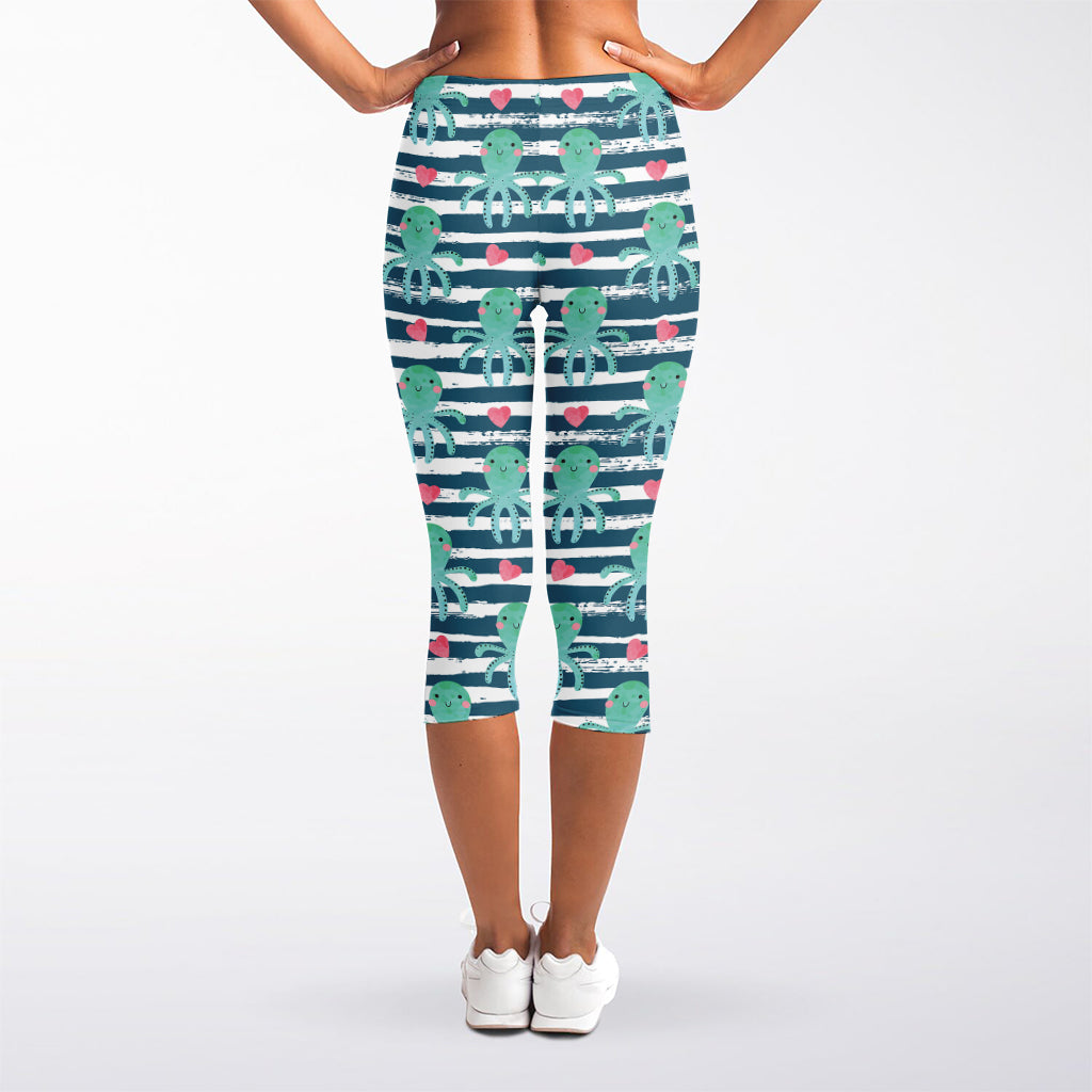Cute Octopus Pattern Print Women's Capri Leggings