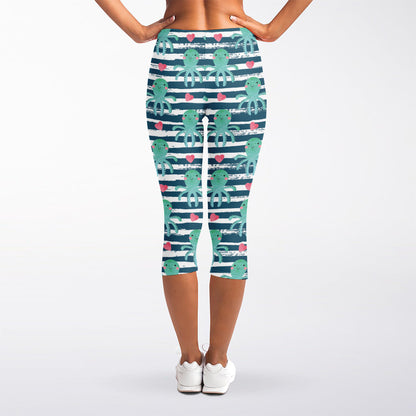 Cute Octopus Pattern Print Women's Capri Leggings
