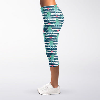 Cute Octopus Pattern Print Women's Capri Leggings