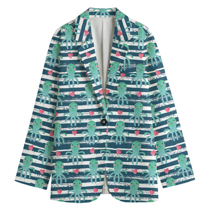 Cute Octopus Pattern Print Women's Cotton Blazer