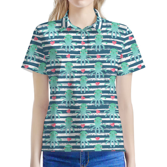 Cute Octopus Pattern Print Women's Polo Shirt