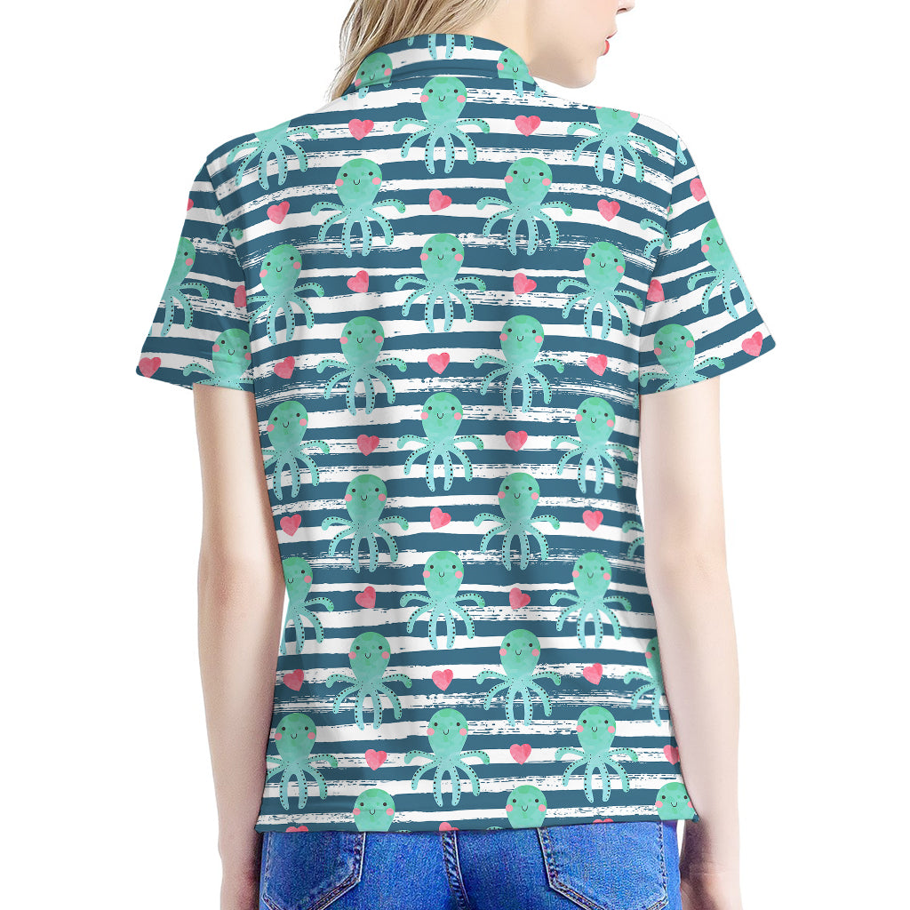 Cute Octopus Pattern Print Women's Polo Shirt