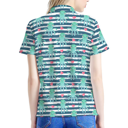 Cute Octopus Pattern Print Women's Polo Shirt