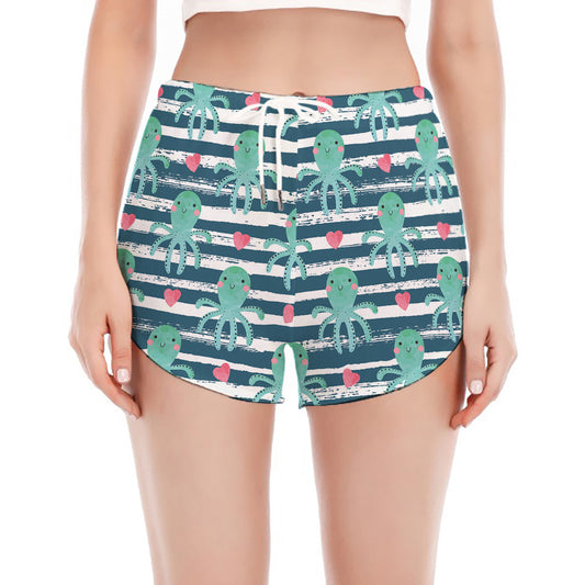 Cute Octopus Pattern Print Women's Split Running Shorts