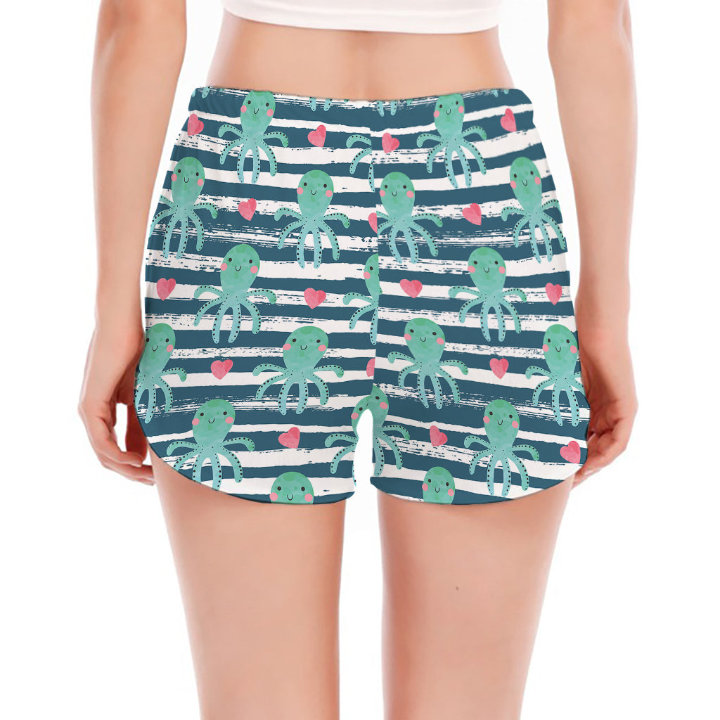 Cute Octopus Pattern Print Women's Split Running Shorts