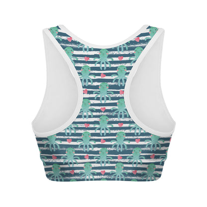 Cute Octopus Pattern Print Women's Sports Bra