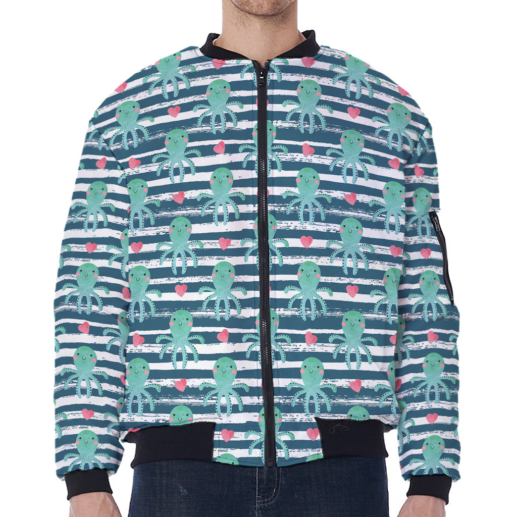 Cute Octopus Pattern Print Zip Sleeve Bomber Jacket