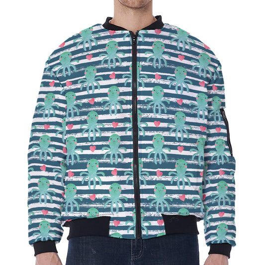 Cute Octopus Pattern Print Zip Sleeve Bomber Jacket