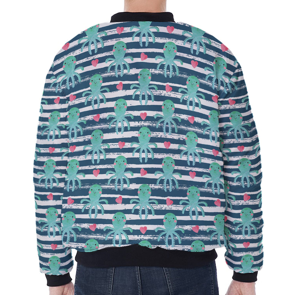 Cute Octopus Pattern Print Zip Sleeve Bomber Jacket
