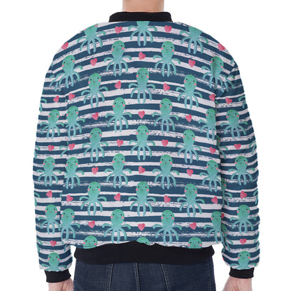 Cute Octopus Pattern Print Zip Sleeve Bomber Jacket