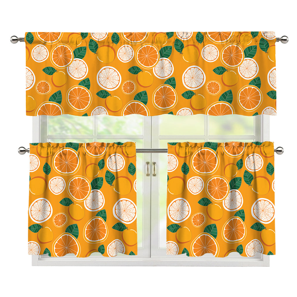 Cute Orange Fruit Pattern Print 3 Piece Kitchen Curtains