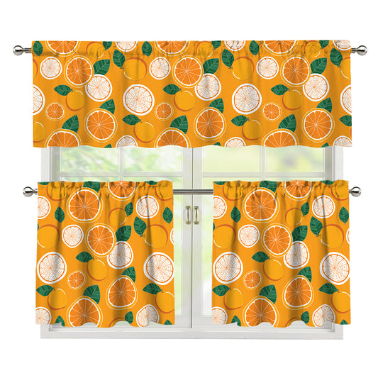 Cute Orange Fruit Pattern Print 3 Piece Kitchen Curtains
