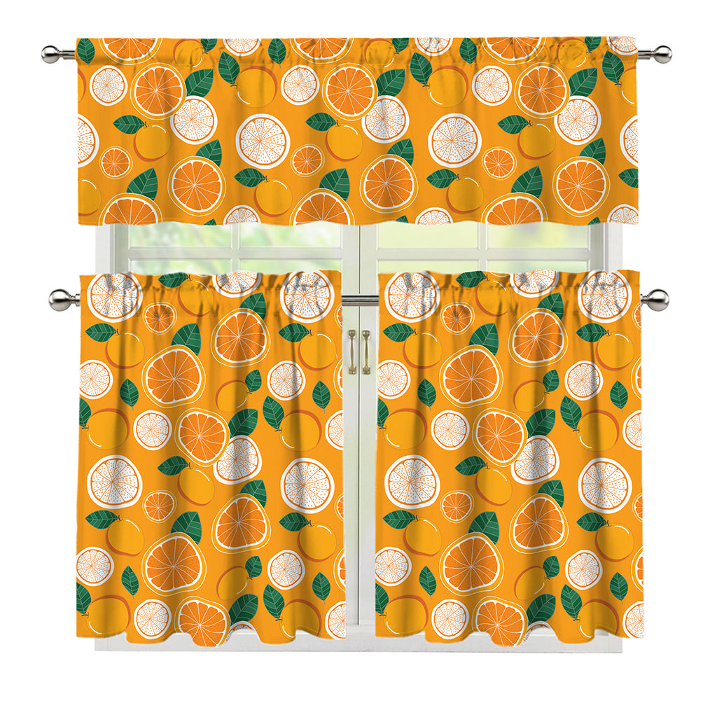 Cute Orange Fruit Pattern Print 3 Piece Kitchen Curtains