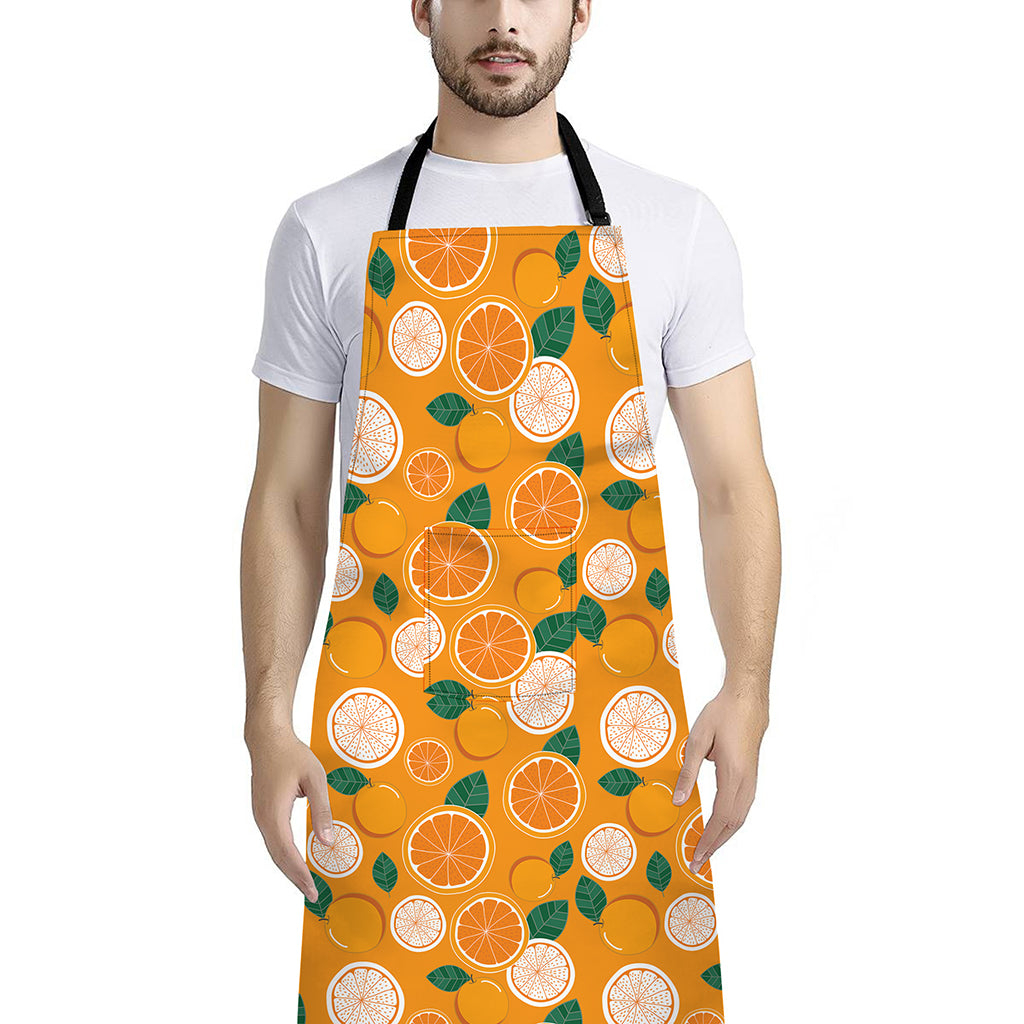 Cute Orange Fruit Pattern Print Bib Apron With Pocket