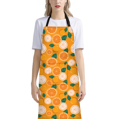 Cute Orange Fruit Pattern Print Bib Apron With Pocket