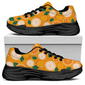 Cute Orange Fruit Pattern Print Black Chunky Shoes