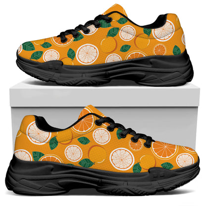 Cute Orange Fruit Pattern Print Black Chunky Shoes