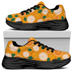 Cute Orange Fruit Pattern Print Black Chunky Shoes