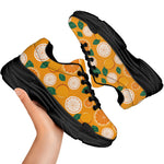 Cute Orange Fruit Pattern Print Black Chunky Shoes