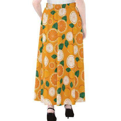 Cute Orange Fruit Pattern Print Chiffon Maxi Skirt
