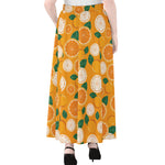 Cute Orange Fruit Pattern Print Chiffon Maxi Skirt