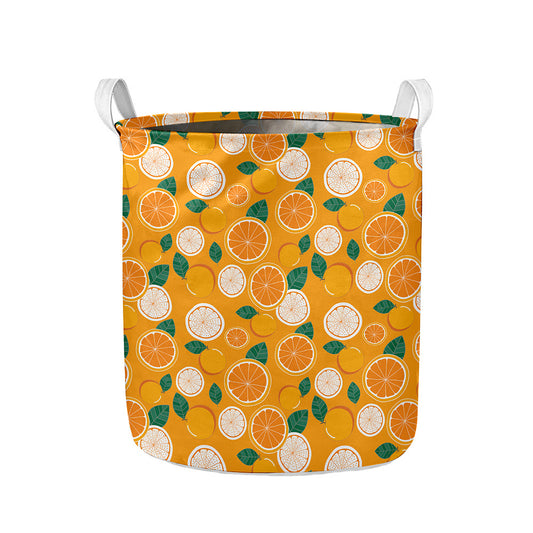 Cute Orange Fruit Pattern Print Collapsible Laundry Basket