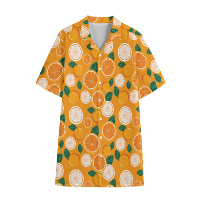 Cute Orange Fruit Pattern Print Cotton Hawaiian Shirt