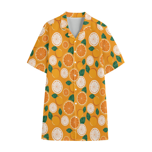 Cute Orange Fruit Pattern Print Cotton Hawaiian Shirt