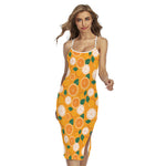 Cute Orange Fruit Pattern Print Cross Back Cami Dress